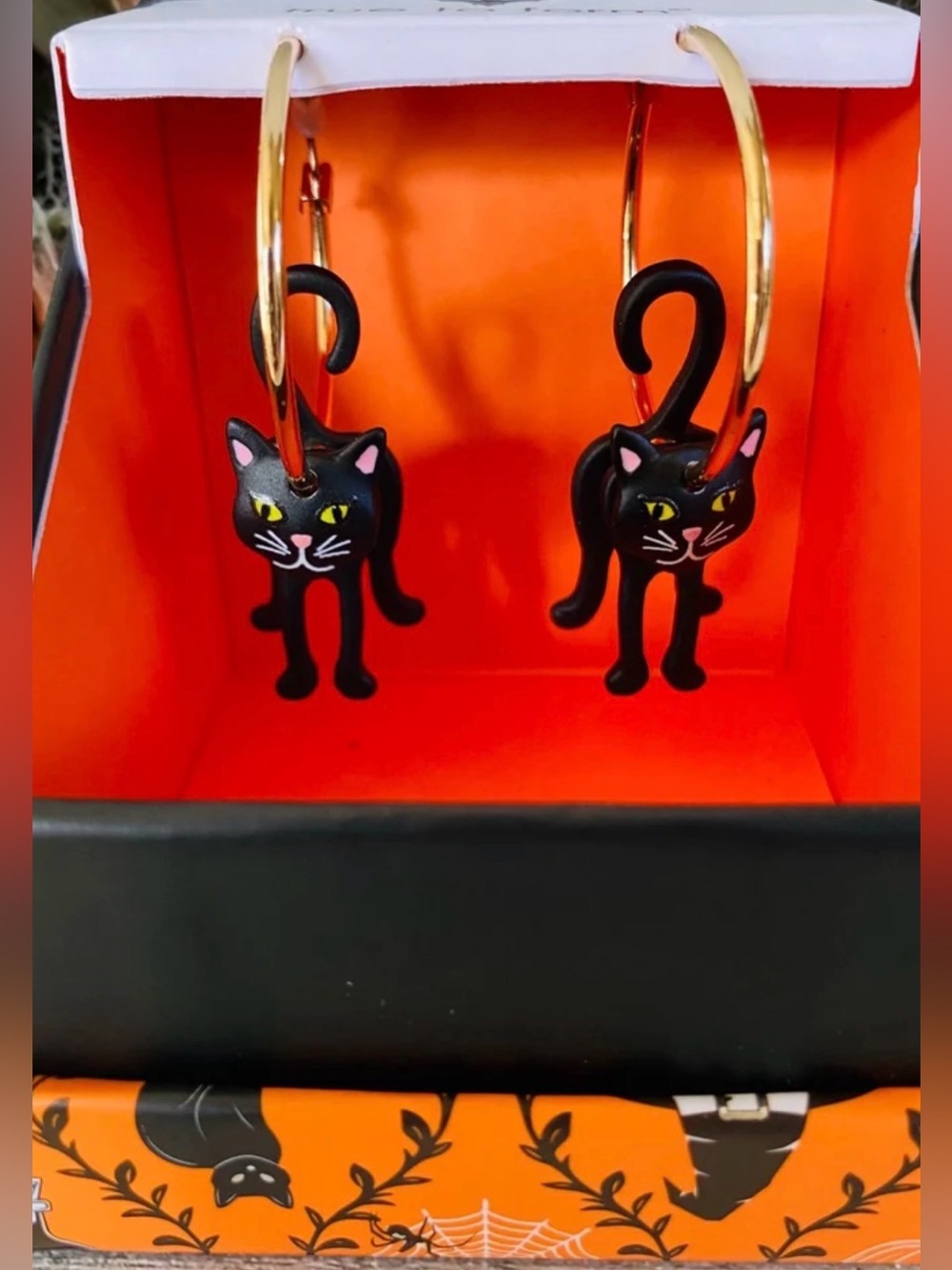 True to Form Black Cat Hoop Earring